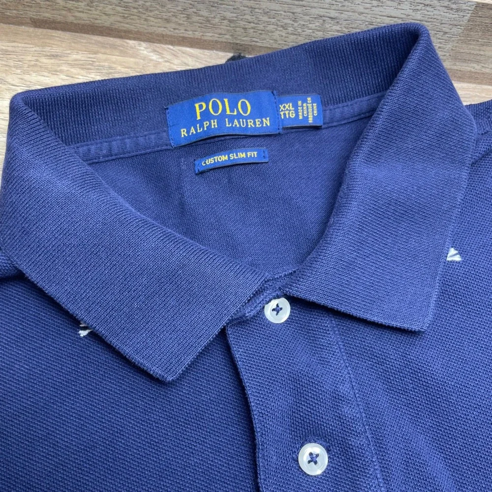 Polo Ralph Lauren Skull Crossbones Custom Slim Fit Polo Shirt Mens XXL Navy Blue